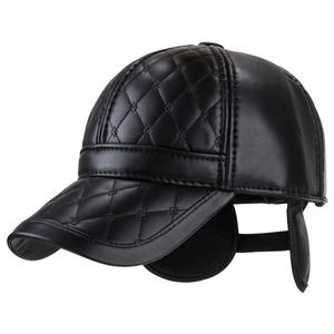 Casquette de baseball d'hiver pour hommes en cuir PU noir avec rabats d'oreilles