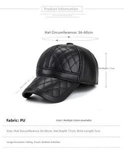 Guide des tailles de casquette de baseball en cuir PU noir avec tour de 56-60cm