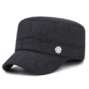 Winter wool cadet hat in charcoal grey with star metallic badge and thick cotton lining