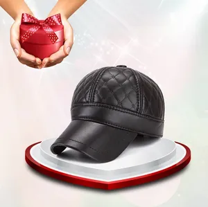 Close-up of a dark brown PU leather baseball cap with classic diamond quilted stitching