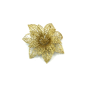 Detailed close-up of 15cm glittery gold artificial poinsettia flower for Christmas decor