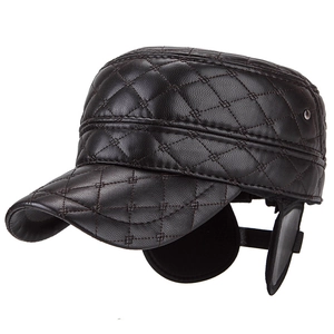 Cappello militare trapuntato in pelle PU da uomo con paraorecchie