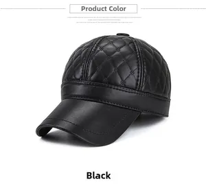 Detailed view of black PU leather baseball cap with diamond lattice stitching texture