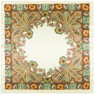 Teal and brown paisley floral silk square scarf with elegant bohemian vintage pattern