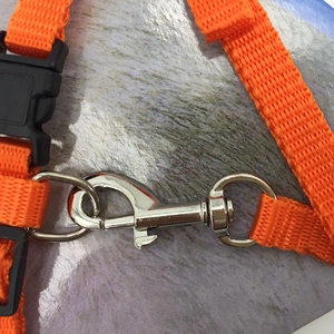 Orange nylon cat harness with heavy duty silver metal swivel clasp and buckle