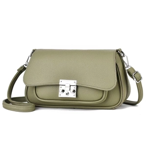 Women PU Leather Crossbody Bag Litchi Grain Flap Shoulder Handbag Silver Metal Lock Adjustable Strap Casual Fashion