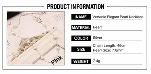 Detailed parameter list for pearl necklace featuring 7.8mm pearls and 46cm silver chain