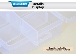 Macro shot of durable transparent plastic organizer showing detailed hanging hook and compartments