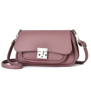 Elegant rose pink lychee leather crossbody bag for women with silver metal buckle