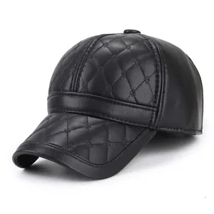 Casquette De Baseball En Cuir PU Pour Homme Avec Protège-oreilles Matelassé Diamant Chaud Sport Réglable