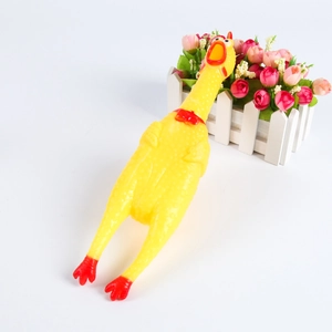 Klassiek geel schreeuwend kippenspeeltje van rubber voor honden met bloemendecoratie