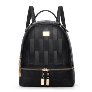 Women Fashion PU Leather Backpack Plaid Embossed Large Capacity Travel Bag Gold Hardware Modern Casual Daypack