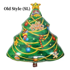 Green Christmas tree foil balloon with Merry Christmas print and festive ornaments