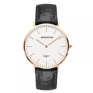 Classic Kingnuos quartz watch with rose gold case, white dial and black leather strap