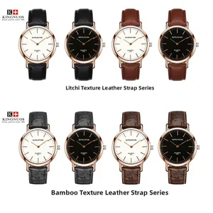 Minimalist quartz watches with leather straps and rose gold cases in multiple colors