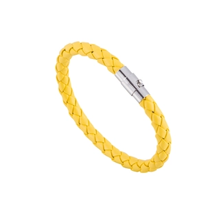 Bracelet tressé en cuir jaune minimaliste avec fermoir magnétique argenté pour femmes et hommes