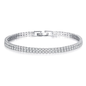 Silbernes zweireihiges Tennisarmband mit weißen Zirkonia und klappbarem Verschluss