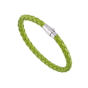 Bracelet minimaliste en cuir tressé vert avec fermoir magnétique en argent poli élégant