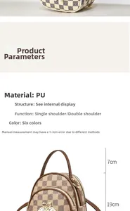 Detailed dimensions of checkered PU leather mini backpack with golden decorative buckle