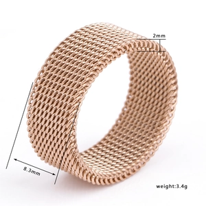 8mm rose gold mesh band ring for men and women featuring a minimalist woven metal texture