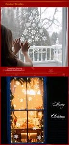 White snowflake window decals set with stars and Merry Christmas lettering for holidays