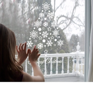 White Christmas snowflake tree window decal with Merry Christmas text for glass decor