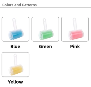 Washable lint roller set in blue, green, pink and yellow with transparent dust covers