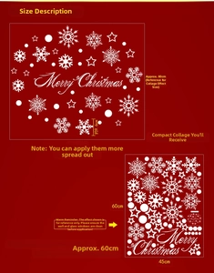 Detailed dimensions of white snowflake window decals showing layout size 80x67cm and elements