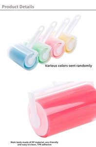 Detail view of colorful washable lint rollers made of eco-friendly PP and TPR material