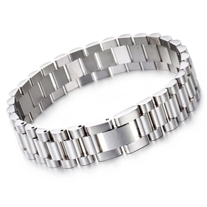 Adjustable silver stainless steel watch-style link bracelet with classic five-link chain design