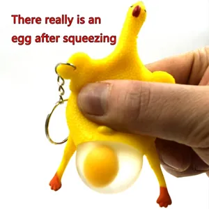 Squeeze Chicken Keychain Novelty Egg Laying Toy Stress Relief Soft Plastic Prank Gag Gift Yellow Portable Fun Toy