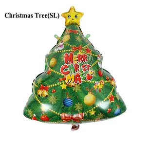 Three-tiered green Christmas tree foil balloon with Merry Christmas print and star