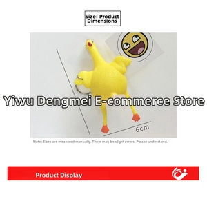 Macro view of a 9cm yellow squeeze chicken keychain showing specific product dimensions