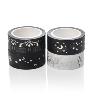 Christmas washi tape set with gold and silver foil stars moons and castle patterns