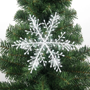 White snowflake Christmas tree ornaments made of brushed plastic in a 3-piece set