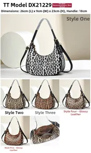 Detailed size specifications for animal print hobo bag with zip closure and top handle