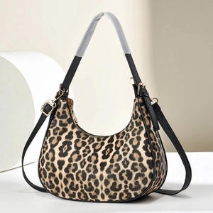 Stylish leopard print hobo shoulder bag with black adjustable strap and gold hardware