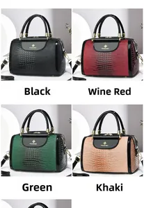 Collage von Handtaschen mit Krokodilmuster in Schwarz, Weinrot, Grün und Khaki