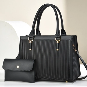 Sac à Main en Cuir PU pour Femmes Et Portefeuille Texture Plissée Verticale Grand Fourre-tout Mode Urbaine Bandoulière