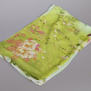 Floral print chiffon scarf in light green with elegant Chinese style blossom patterns