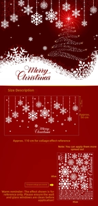 Detailed dimensions of snowflake Christmas tree wall decals measuring 110x56cm