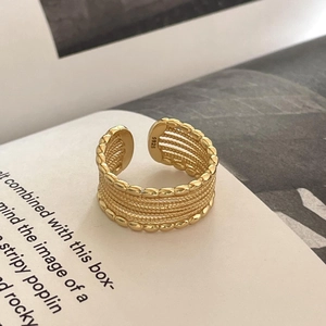 Minimalist S925 sterling silver multilayer gold open ring on fashion magazine background