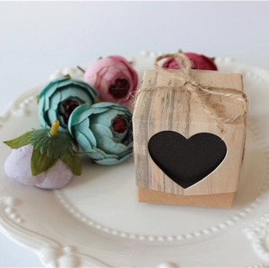 European kraft paper wedding candy box with heart cutout and rustic jute rope bow