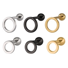 Three colors of teardrop stainless steel piercing rings in silver black and gold finishes