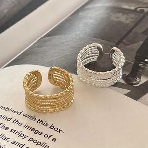 Minimalist S925 sterling silver multi-layer beaded ring in gold and silver finish