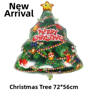 Detailed view of Christmas tree foil balloon with Merry Christmas prints, size 72x56cm