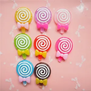 Colorful resin lollipop charms with bows for DIY jewelry and hair accessories