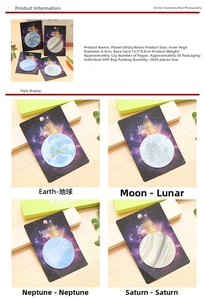 Detailed view of planetary sticky notes featuring Earth, Moon, Neptune and Saturn styles