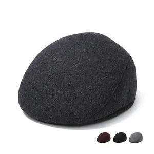 Men's Winter Warm Cotton Newsboy Cap With Foldable Ear Protection Retro Flat Cap Forward Hat For Middle-Aged Elderly