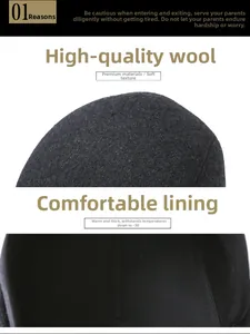 Detail of wool fabric and thick warm lining of men's winter cap for -30℃ cold weather